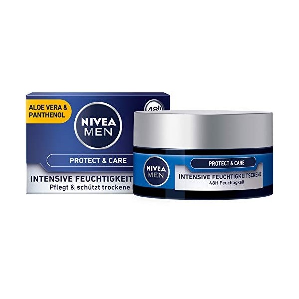 NIVEA MEN Protect & Care Intensive Crème hydratante pour le visage pour homme 50 ml Crème de jour hydratante à laloe vera et