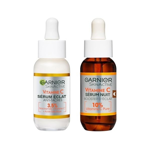 Garnier SkinActive - Coffret Sérum Jour Anti-Taches Brunes + Sérum Nuit Booster d’Éclat - Soin Visage Enrichi en Vitamine C -