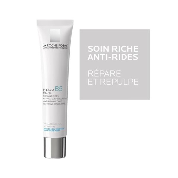 La Roche-Posay, Hyalu B5 Riche, Soin Anti-Rides, Répare & Hydrate, Enrichi en Acide Hyaluronique, Vitamine B5 & Eau Thermale,