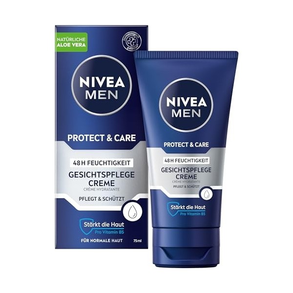 NIVEA MEN Protect & Care Crème hydratante apaisante pour homme 48h à laloe vera et à la vitamine B5 75 ml 