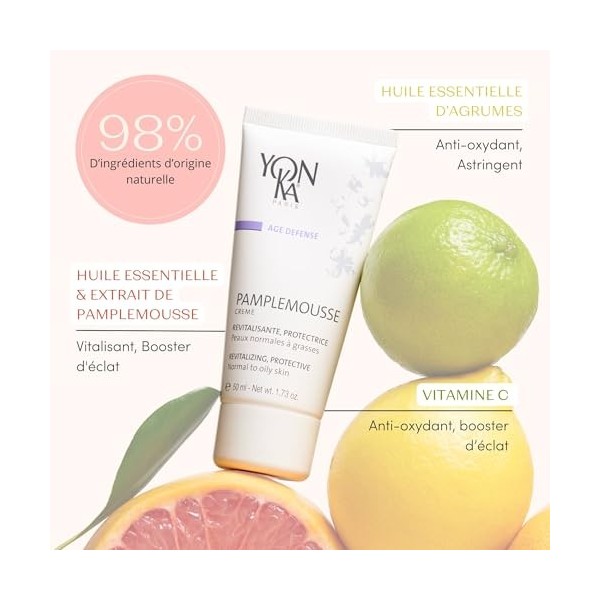 Pamplemousse Crème Protectrice Yonka 50ml - Peaux Normales à Grasses - Effet Éclatant et Anti-Teint Terne - Vitamine C et Hui