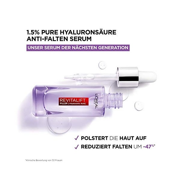 LOréal Paris Sérum hyaluronique Revitalift Filler - Soin du visage anti-âge - Anti-rides - Avec 1,5% dacide hyaluronique pu