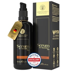 BIO Serum Vitamine C • 100ml + Acide Hyaluronique +Panthénol +Vitamin E • 6-Fois Serum Visage Peau éclatante & pure sans bout
