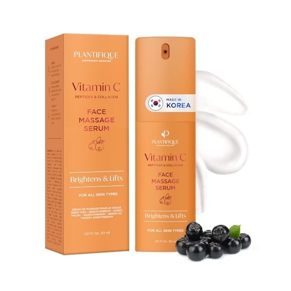 PLANTIFIQUE Sérum Visage à la Vitamine C Huile Massage Bio Relaxante: Hydratant, Anti-Rides Puissant, Soin Visage Homme et Fe