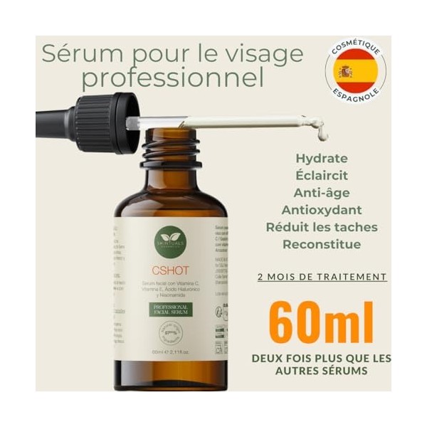 Sérum Visage aux Vitamines C et E, Acide Hyaluronique, Niacinamide et Aloe Vera 60 ml - Hydratation Intense, Antioxydant, Ant