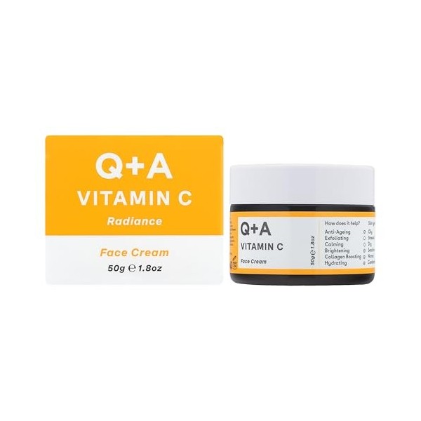 Q+A Crème Éclat Vitamine C - Crème Visage Hydratante Anti-Âge avec Collagène, Centella Asiatica et Fruits Antioxydants pour P