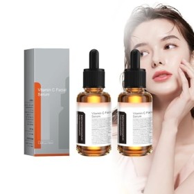 2PCS Essence de sérum facial à la vitamine C, Serum Anti Tache Visage, vitamine C 5%, raffermit et améliore le teint foncé, é