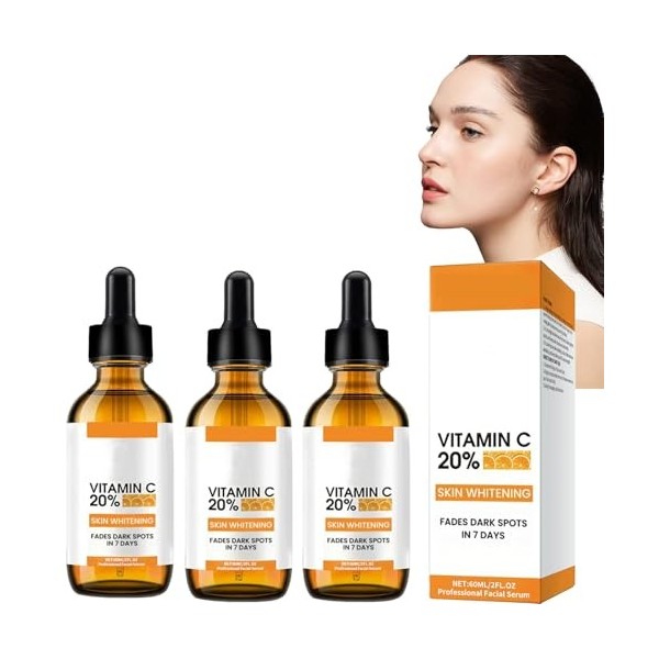 Tkekruh 3PC Sérum Vitamine C 60ml, Sérum Acide Hyaluronique pour Lignes Fines Anti-Rides et Anti-âge Sérum le Visage, Anti-âg