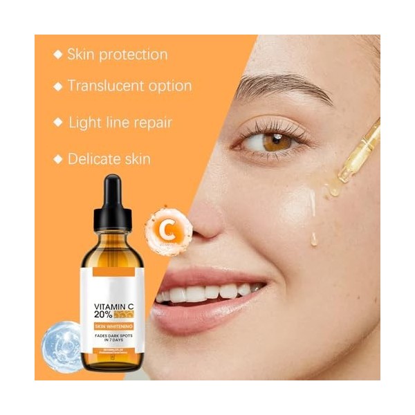 Tkekruh 3PC Sérum Vitamine C 60ml, Sérum Acide Hyaluronique pour Lignes Fines Anti-Rides et Anti-âge Sérum le Visage, Anti-âg