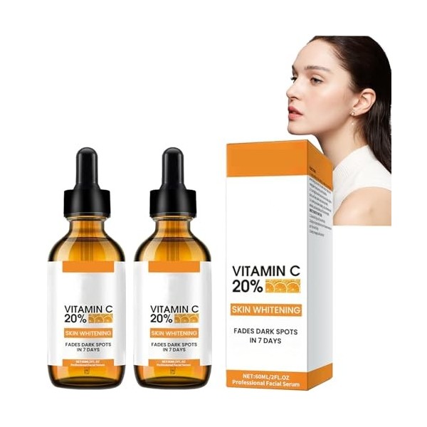 Tkekruh 2PC Sérum Vitamine C 60ml, Sérum Acide Hyaluronique pour Lignes Fines Anti-Rides et Anti-âge Sérum le Visage, Anti-âg