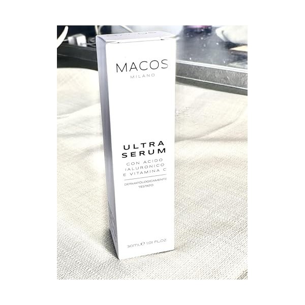 MACOS MILANO Ultra Serum 30 ml - Sérum Visage avec Acide Hyaluronique et Vitamine C, Hydratant Intense, Anti-Âge, Réduit les 