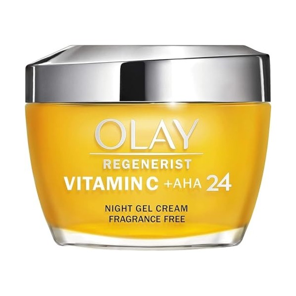 Olay Vitamine C + AHA24 Crème visage gel de nuit avec vitamine C, AHA et niacinamide pour un teint lumineux et uniforme, 50 m