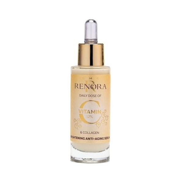 RENORA Sérum anti-âge, éclaircissant à la vitamine C et au collagène, raffermit le contour, lisse les rides et ridules, améli