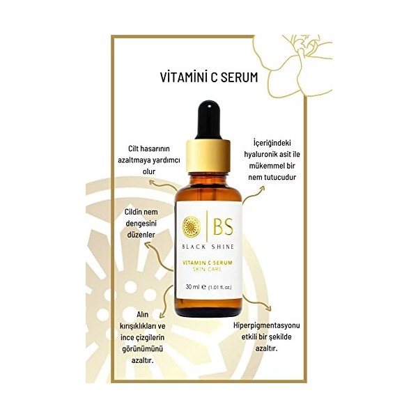 Black Shine, Vitamin C Serum with Hyaluronic Acid, Brightening Serum For Face with%20 Vitamin C,30ml