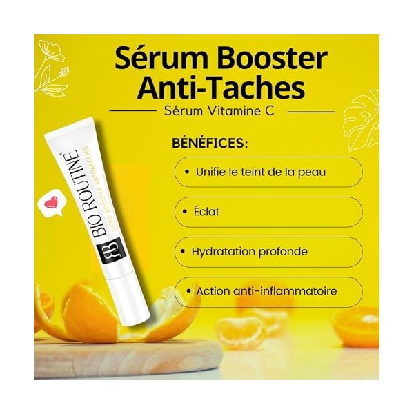 BIO ROUTINE Sérum Vitamine C Booster anti-taches pour un visage lumineux et uniforme – Traitement anti-acné et imperfections 