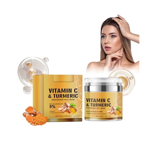 Pemarlis 50ml Crème visage au curcuma et à la vitamine C, crème hydratante au collagène, face crème pour les yeux contre les 