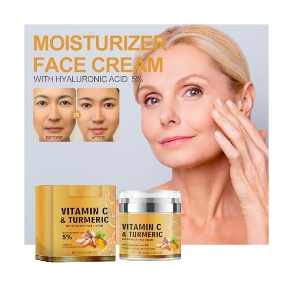 Pemarlis 50ml Crème visage au curcuma et à la vitamine C, crème hydratante au collagène, face crème pour les yeux contre les 