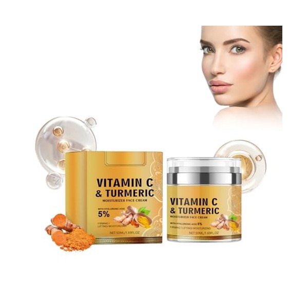 Grgowe Crème Visage Au Curcuma,Turmeric & Vitamin C Face Cream,Crème Pour Le Visage Au Curcuma Pour Femme,Crème With Turmeric