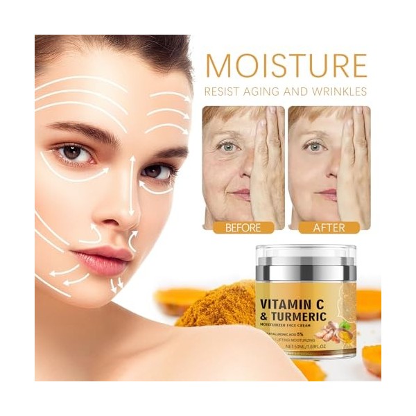 Grgowe Crème Visage Au Curcuma,Turmeric & Vitamin C Face Cream,Crème Pour Le Visage Au Curcuma Pour Femme,Crème With Turmeric