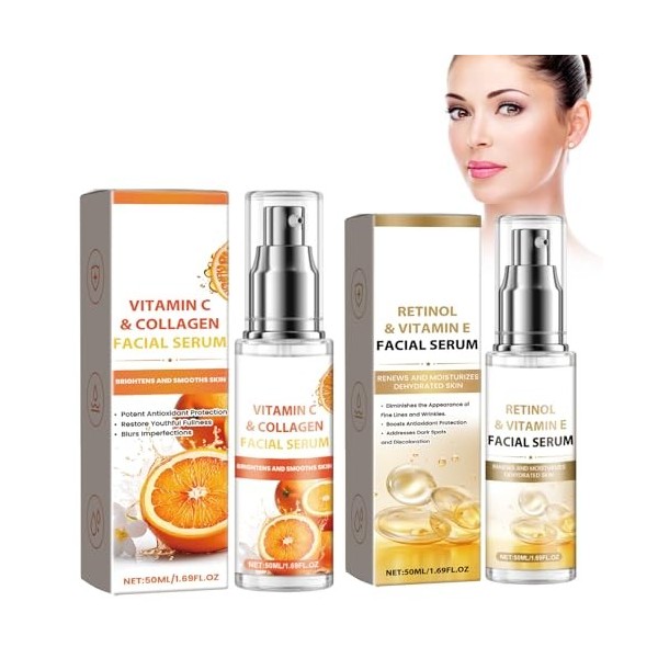 Kit De Sérum Avec Sérum Vitamine C, Sérum Rétinol Visage, Sérum Facial Au Collagène, Sérum Visage Au Rétinol Avec Vitamine E,