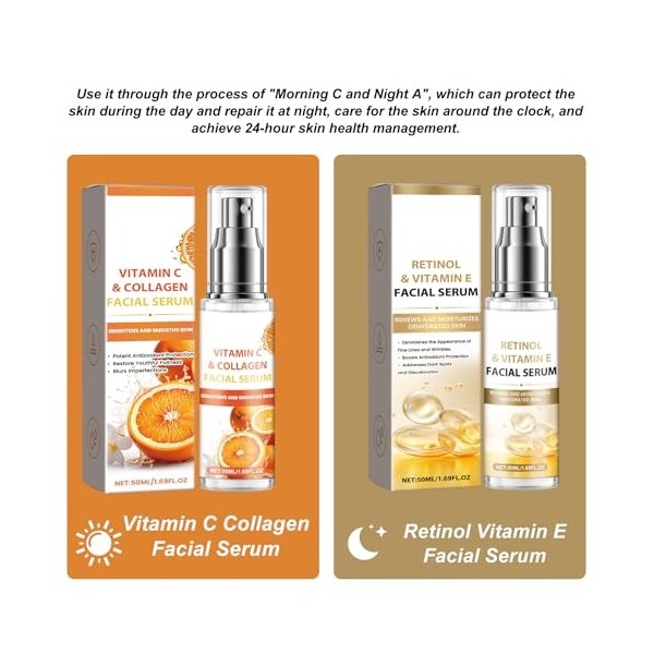 Kit De Sérum Avec Sérum Vitamine C, Sérum Rétinol Visage, Sérum Facial Au Collagène, Sérum Visage Au Rétinol Avec Vitamine E,