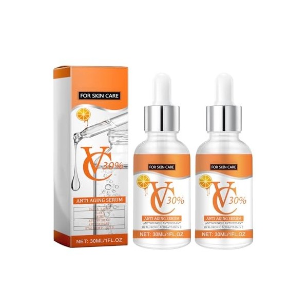 2 Pcs Sérum Vitamine C, Sérum Visage à la Vitamine C et Acide Hyaluronique, Sérum Blanchissant, Anti-Rides, Anti-Taches, Anti