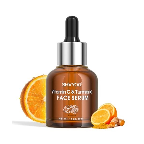 Sérum visage à la vitamine C avec curcuma, sérum à la vitamine C pour un teint irrégulier, sérum au curcuma pour un teint écl