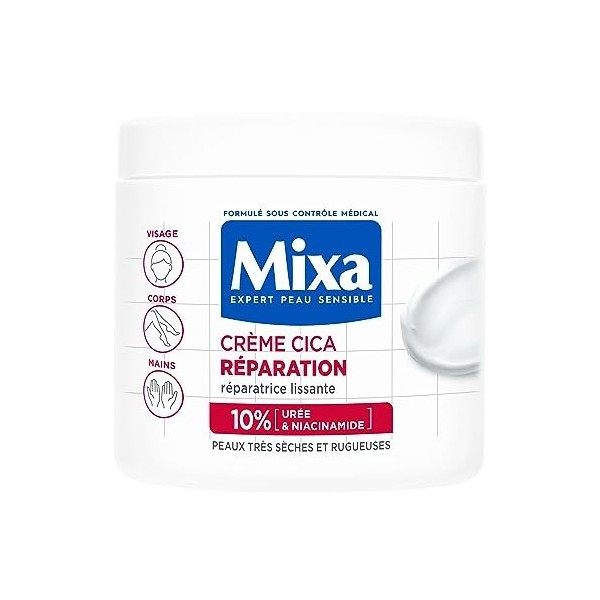 Mixa Expert Peau Sensible - Crème Cica Réparation - Réparation Effet Longue Durée - Peaux Très Sèches et Rugueuses - Visage, 