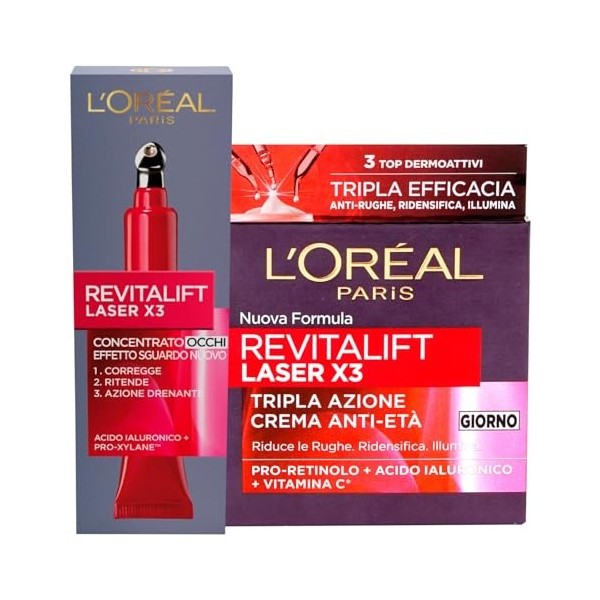 LOréal Paris Revitalift X3 Crème de jour au laser anti-âge triple action raffermissante et éclairante avec Pro-Rétinol et Vi