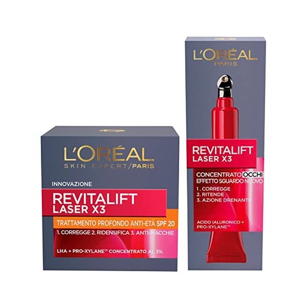 LOréal Paris Revitalift X3 Crème de jour au laser anti-âge triple action raffermissante et éclairante avec Pro-Rétinol et Vi