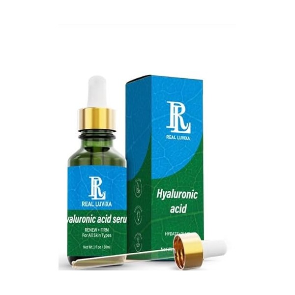 Sérum à l’acide hyaluronique REAL LUVIXA pour le visage - Sérum hydratant avec vitamine E - Sérum anti-âge lissant et repulpa