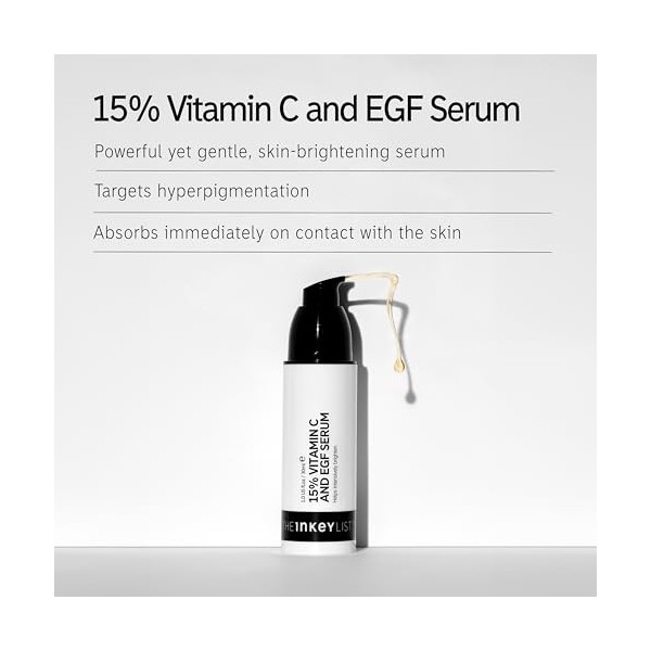 The INKEY List 15% Vitamin C and EGF Serum aide à éclaircir intensément tous les types de peaux 30 ml