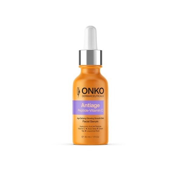 ONKO DERMACEUTICALS Antiage Peptide - Sérum visage à la vitamine C avec rétinol, acide hyaluronique, collagène, sérum hydrat