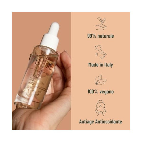 Le Lumie Amabile - Huile Visage Suprême Anti-Rides Hydratante et Illuminatrice 99% naturelle Vitamine E D3 Avocat Olive Argan