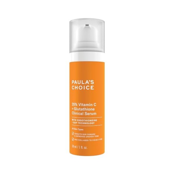 Paulas Choice Sérum Expert 25% Vitamine C + Glutathion - Sérum Visage Anti Age - Cible Les Dégâts Causés Par Le Soleil & Uni