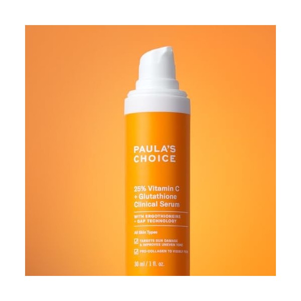 Paulas Choice Sérum Expert 25% Vitamine C + Glutathion - Sérum Visage Anti Age - Cible Les Dégâts Causés Par Le Soleil & Uni