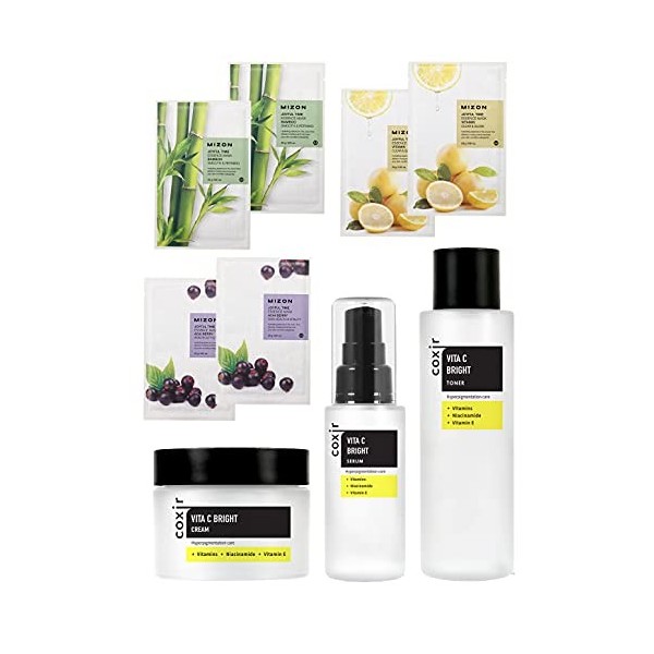 Coffret Coréen de Soins du Visage: Tonique Restructurant 150 ml, Sérum Éclaircissant Anti-âge 50 ml, Crème Anti-Taches Pigmen