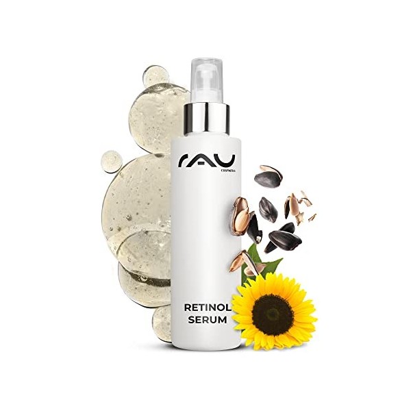 RAU Cosmetics Retinol Serum 100 ml - Sérum anti-âge à lacide hyaluronique, à la vitamine A & au panthénol - contre les rides