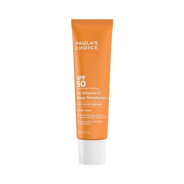 Paulas Choice 5% Vitamine C Crèmes de Jour SPF 50 - Crème Solaire Hydrate et Illumine la Peau - Calme les Signes de Sensibil