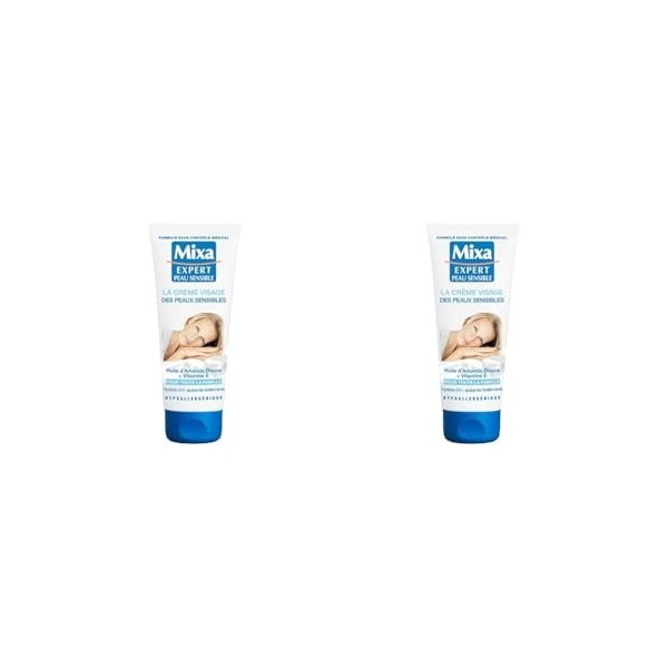 Mixa Expert Peau Sensible la Crème Visage des Peaux Sensibles à lHuile dAmande Douce et Vitamine E, 100ml Lot de 2 