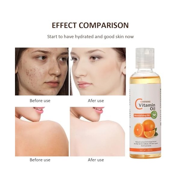 Sérum Visage à la Vitamine C,Huile de Massage à la Vitamine C,Huile de Vitamine C Anti-âge,Essence de Vitamine C pour la Peau