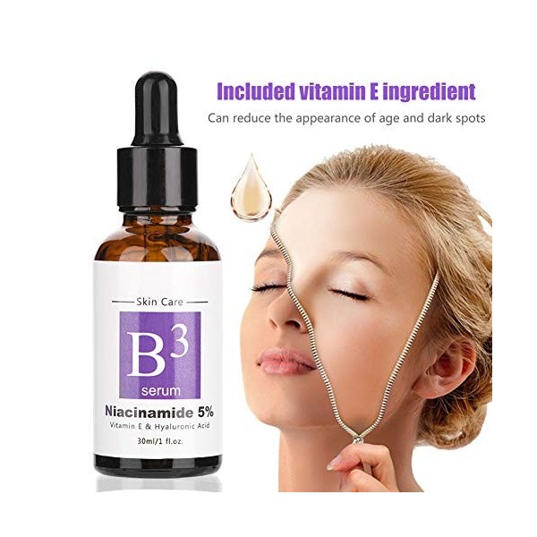 sérum niacinamide, Rotekt Pure 5% Niacinamide Vitamine E et Acide Hyaluronique Sérum Visage Hydratant Raffermissant Anti-Ride