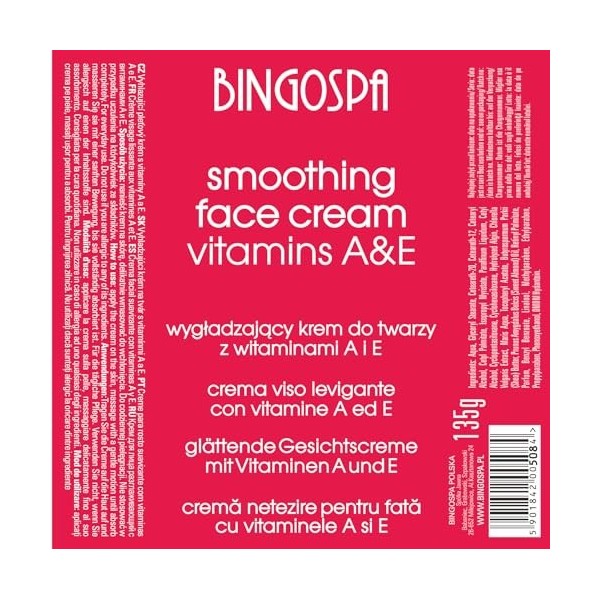 Crème lissante pour le visage avec vitamines A et E 135 g. BINGOSPA