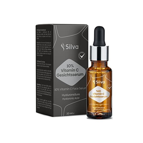 Sérum à la vitamine C - 20 ml - Avec ingrédients végétaliens naturels - 10 % concentré de vitamine C et sans produits chimiqu