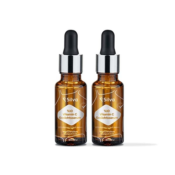 Sérum à la vitamine C - 20 ml - Avec ingrédients végétaliens naturels - 10 % concentré de vitamine C et sans produits chimiqu