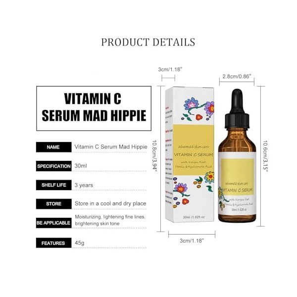 Sérum Visage Anti-Âge,30ml Soin Visage Enrichi en Vitamine C-Sérum Anti-Tous Types de Peau,Vegan & Cruelty Free