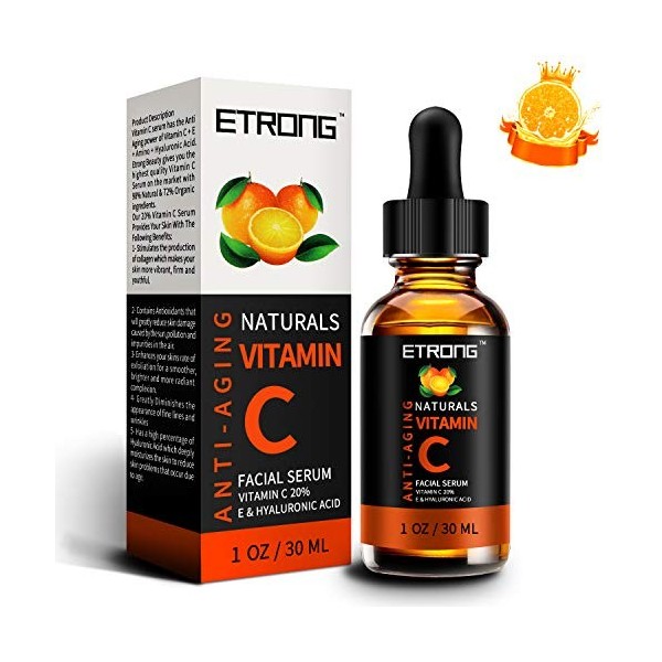 Sérum Vitamine C 20% - Une formule puissante et avancée- 30ml - Acide Hyaluronique 30ml 