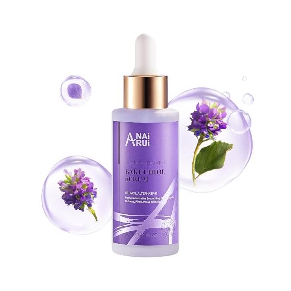 ANAiRUi Sérum au Bakuchiol, 50 ml avec Peptide et Acide Hyaluronique, Sérum Visage Alternatif au Rétinol pour le Visage et le