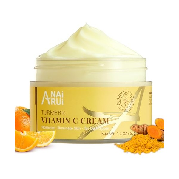 ANAiRUi Crème visage au curcuma et à la vitamine C, crème hydratante au collagène pour les peaux sèches pour les taches sombr