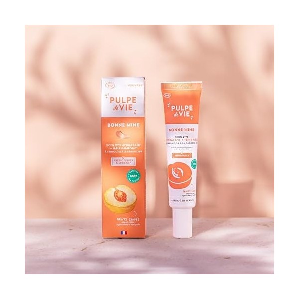 Pulpe de Vie - Soin Visage Bonne Mine 2-en-1 à lAbricot Bio 40ml - Effet Soleil, Hydrate & Protège - Vegan & Certifié BIO - 